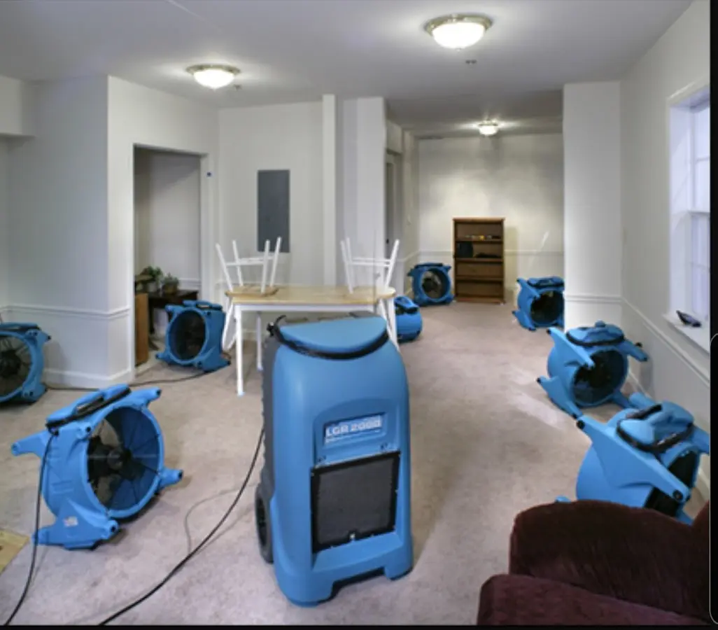 Air movers and dehumidifier setup for Water Extraction & Removal in Chester