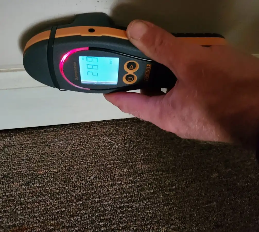 Moisture detection at baseboard during Burst Pipe Cleanup in Chester